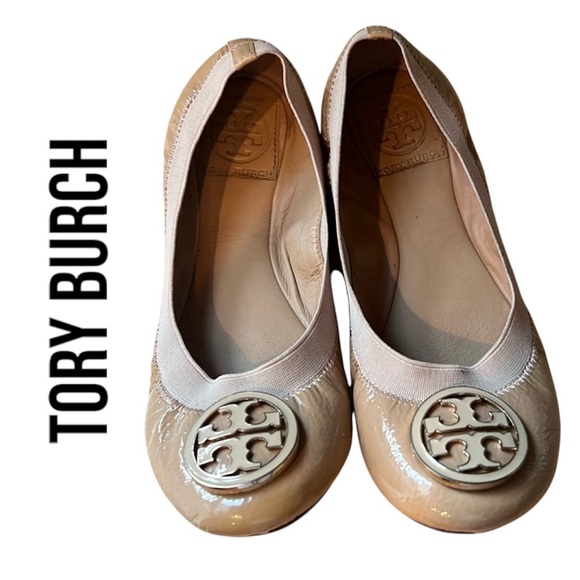 TORY BURCH Tan Patent Leather Ballet Flats Size 6 - Picture 1 of 13